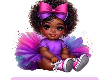 Black Baby Girl Princess PNG Clipart: Birthday Party Design (Digital Download)