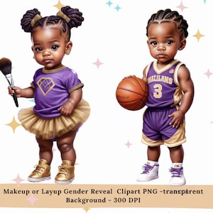 Black Gender Reveal PNG SVG Clipart, Black Boy Girl Baby Shower Svg Png Clipart, Makeup or Layups
