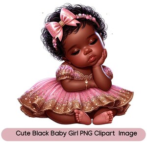 Black Baby Girl Princess PNG Clipart - Black Baby 1st Birthday Party Png Clipart, Baby Sublimation DTF Designs