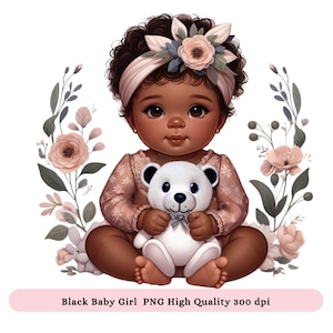 Black Baby Girl Clipart: Baby Shower PNG, Sublimation Design (Digital Download)