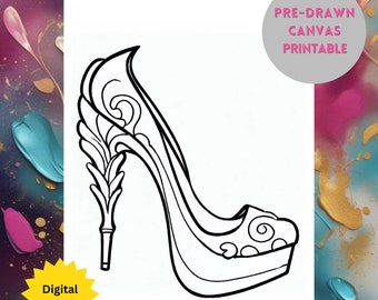 Pre-Drawn High Heel Canvas, Sip and Paint Party (Digital Download)