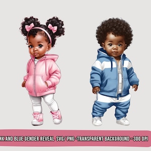 Black Gender Reveal PNG SVG Clipart, Black Boy Girl Baby Shower Svg Png Clipart