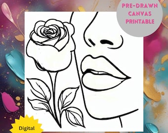 Sip and Paint Printable: Rose and Woman Outline (Digital Download)