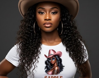 Black Cowgirl T-Shirt Design: Western Rodeo PNG (Digital Download)