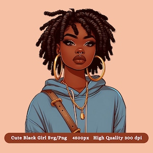 Chica con rastas PNG Svg, Clipart de rastas, Chica de moda callejera, Chica negra PNG Clipart Sublimación Diseños DTF