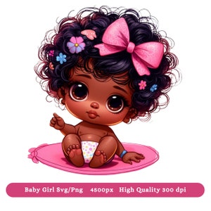 Black Baby Girl SVG PNG Clipart - Black Baby Shower Png Clipart for Invitations and other DIY Projects