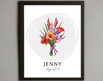 Personalized Birth Month Flower Bouquet Print (Digital Download)
