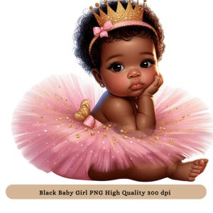 Black Baby Girl Prinzessin PNG Clipart - Black Baby 1st Birthday Party Png Clipart, Baby Sublimation DTF Design