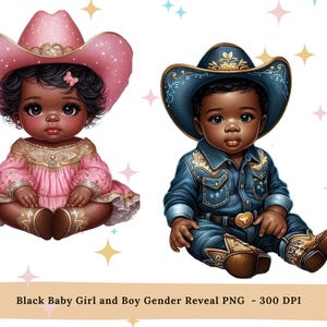 Black Baby Cowboy Cowgirl Gender Reveal PNG Clipart, Western Black Baby Boy Girl Baby Shower Png  Sublimation Clip Art