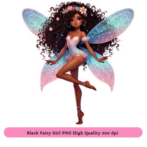 Black Girl Fairy PNG Clipart - African American Girl Png Clipart, Fairy Sublimation DTF Designs