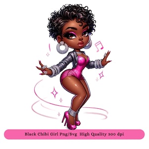 Black Fashion Girl Clipart PNG SVG, Black Chibi Doll Clipart PNG dtf Sublimation Design