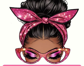 Messy Bun PNG Black Girl, Afro Messy Bun PNG Clipart, Afro Messy Bun with Glasses Svg