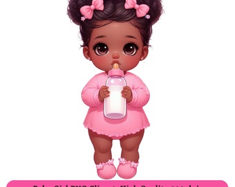 Black Baby Girl SVG PNG Clipart - Black Baby Shower Png Clipart for Invitations and other DIY Projects