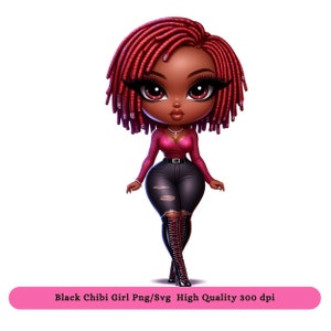 Black Fashion Girl Clipart PNG SVG, Black Chibi Doll Clipart PNG dtf Sublimation Design