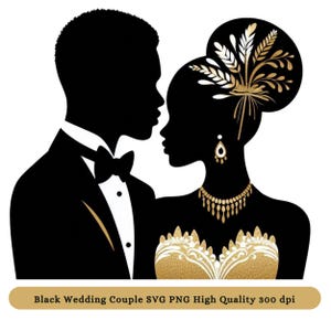 Pareja de novios negros, clipart PNG SVG / Novia y novio afroamericanos SVG Png / Ilustración de boda / Gráficos de pareja / Amor negro
