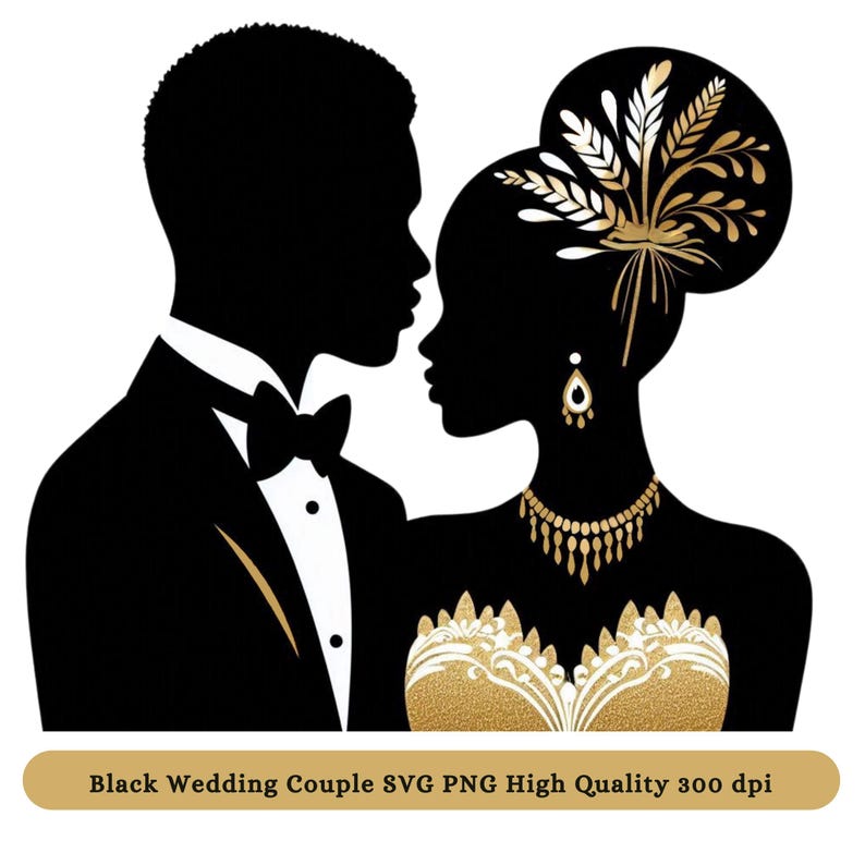 Black Wedding Couple Clipart: African American Bride and Groom SVG PNG ...