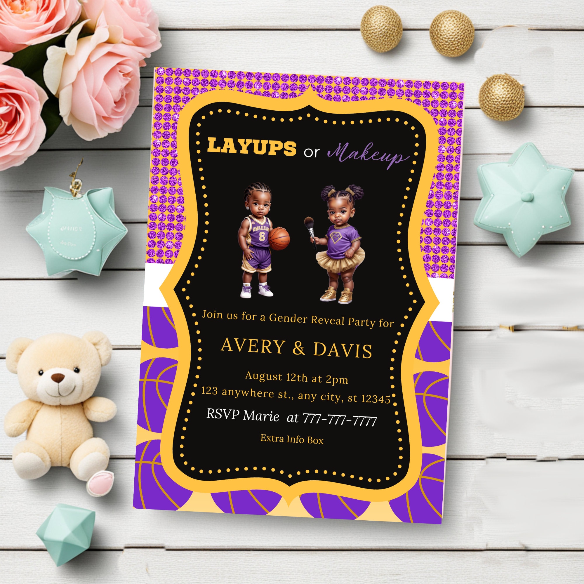 Black Gender Reveal Printable Invitation, Sports Themed Gender Reveal Invites Etsy