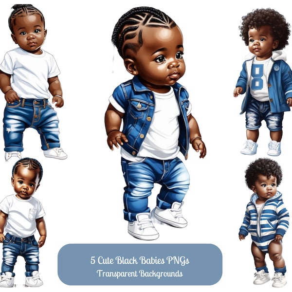 Black Baby Boy PNG Clipart for Wall Art Decor, Birthday Party Invitations, Sublimation and DIY Projects