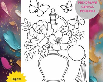 DIY Paint Party Printable, Sip and Paint Flowers Butterflies PNG SVG