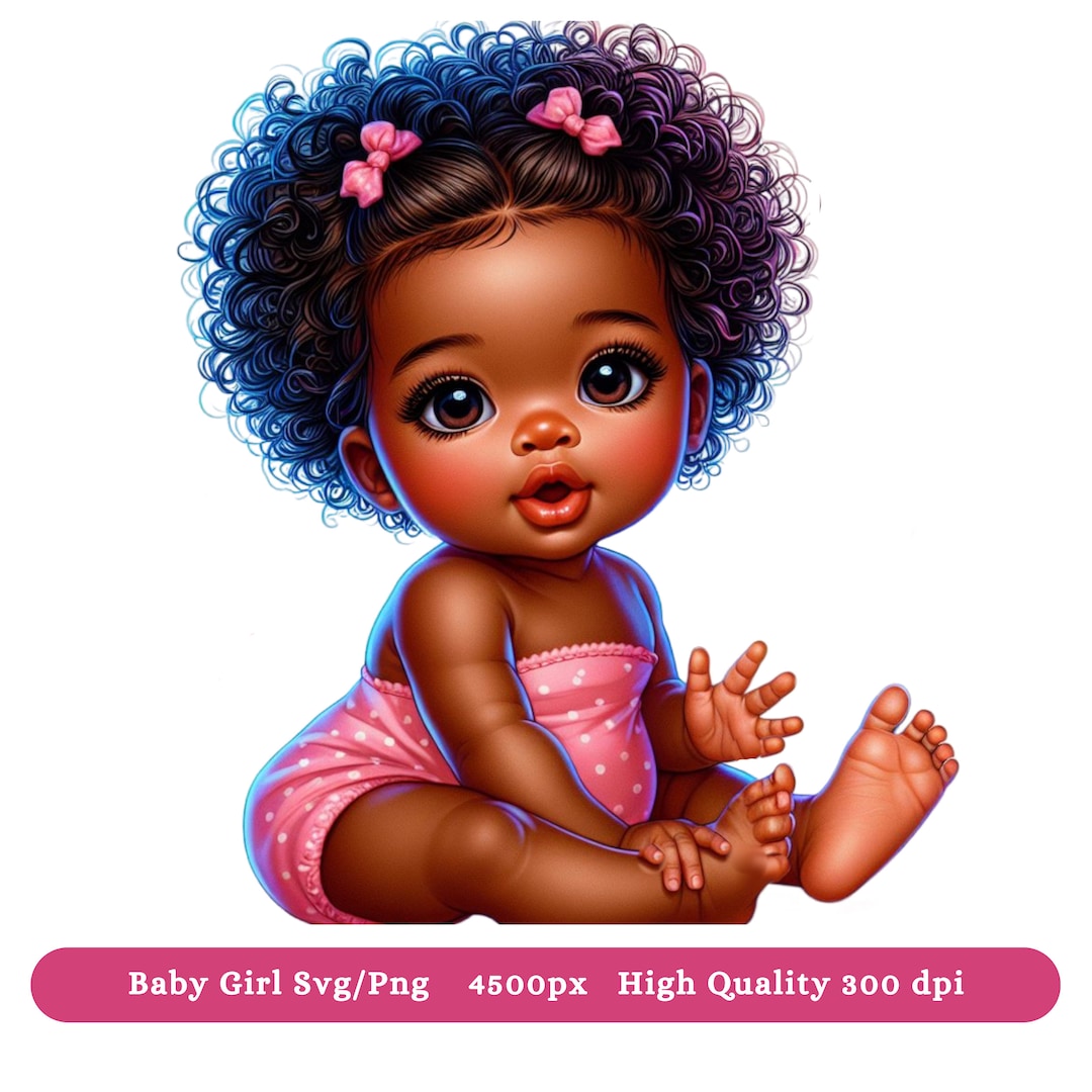 Black Baby Girl SVG PNG Clipart - Black Baby Shower Png Clipart, Baby ...