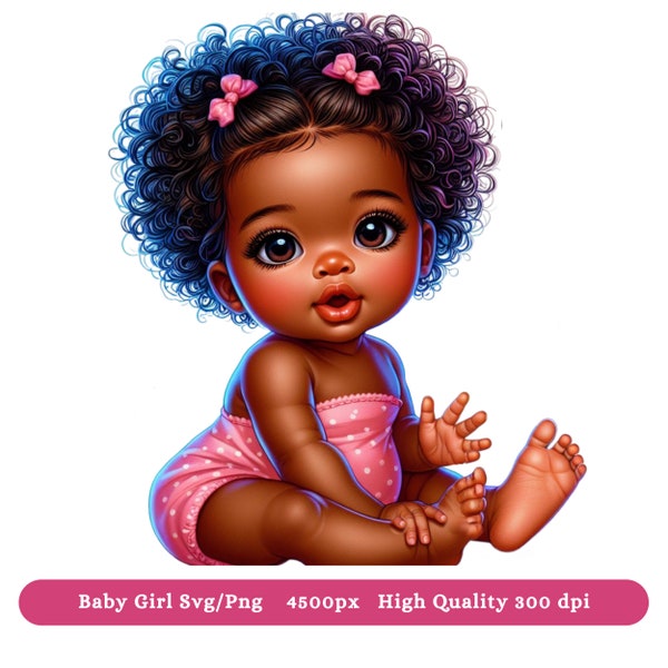 Black Baby Girl SVG PNG Clipart - Black Baby Shower Png Clipart, Baby Sublimation DTF Designs