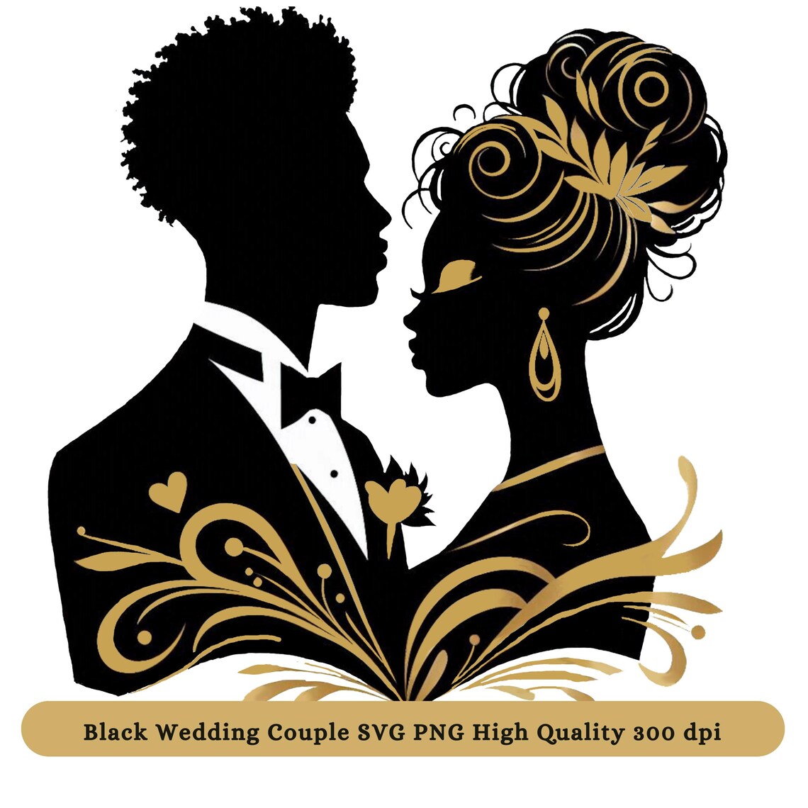 Black Wedding Couple Clipart PNG SVG | African American Bride and Groom ...