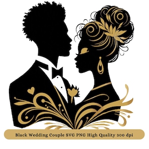 Pareja de novios negros Clipart PNG SVG / Novia y novio afroamericanos SVG Png / Ilustración de boda / Gráficos de pareja / Amor negro