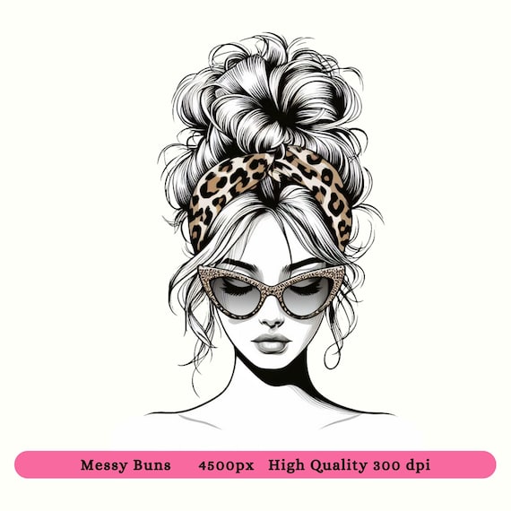 Messy Bun Girl with Glasses PNG SVG Clipart (Digital Download)