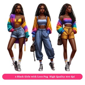 Girl With Locs Png Clipart, Afro Girl Clipart, Street Fashion Girl, Black Girl PNG Clipart Sublimation DTF Designs