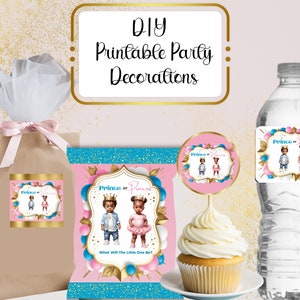 Black Gender Reveal Decorations Kit, DIY Gender Reveal Party, Afro Gender Reveal Party Ideas- Prince or Princess 1, Pink and Blue