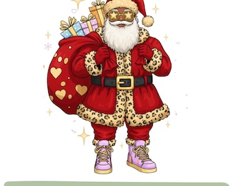 Black Santa with Glasses PNG Clipart | African American Christmas (Digital Download)