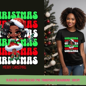 Merry Christmas Black Girl Shirt Clipart Svg PNG, dtf Black People Christmas Designs