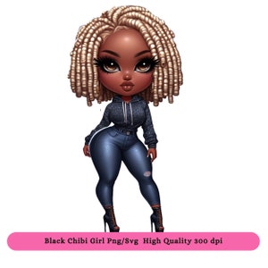 Black Fashion Girl Clipart PNG SVG, Black Chibi Doll Clipart PNG dtf Sublimation Design