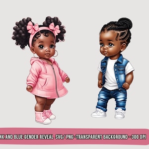 黒人の性別お披露目 PNG SVG クリップアート、黒人の男の子と女の子のベビーシャワー SVG PNG クリップアート