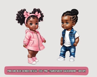 黒人の性別お披露目 PNG SVG クリップアート、黒人の男の子と女の子のベビーシャワー SVG PNG クリップアート