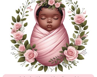 Black Newborn Baby Girl Sleeping PNG Clip art - Black Baby Shower Png Clipart, African American Baby Sublimation DTF Designs