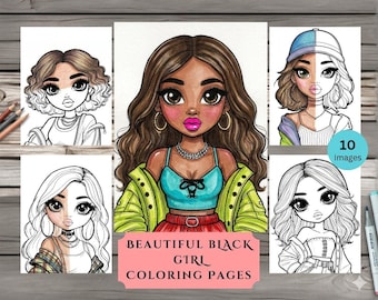 Schwarze Mädchen Malseiten, Chibi Design Malbuch