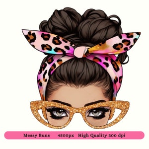 Messy Bun Hair Png Svg Clipart, Messy Bun with Glasses Svg, Hair Bun SVG,