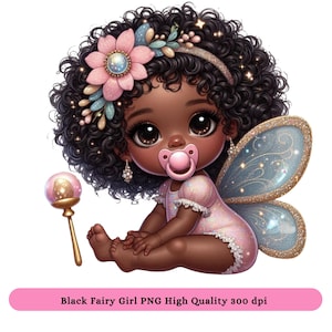 Black Baby Fairy PNG Clipart: African American Girl, 1st Birthday (Digital Download)