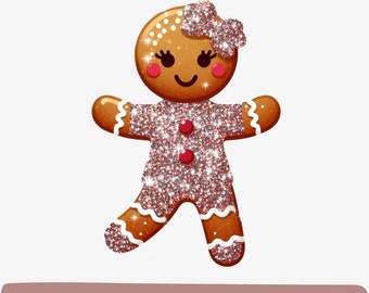 Pink Christmas Gingerbread Girl SVG PNG Clipart, Glitter Christmas PNG Clipart, Christmas Cookie Clipart