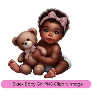 Black Baby Girl Clipart: Baby Shower PNG, Sublimation Design (Digital Download)