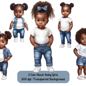 ベビーシャワーのテーマ、誕生日パーティーの招待状、昇華、DIY プロジェクト用の黒い女の赤ちゃんの PNG クリップアート