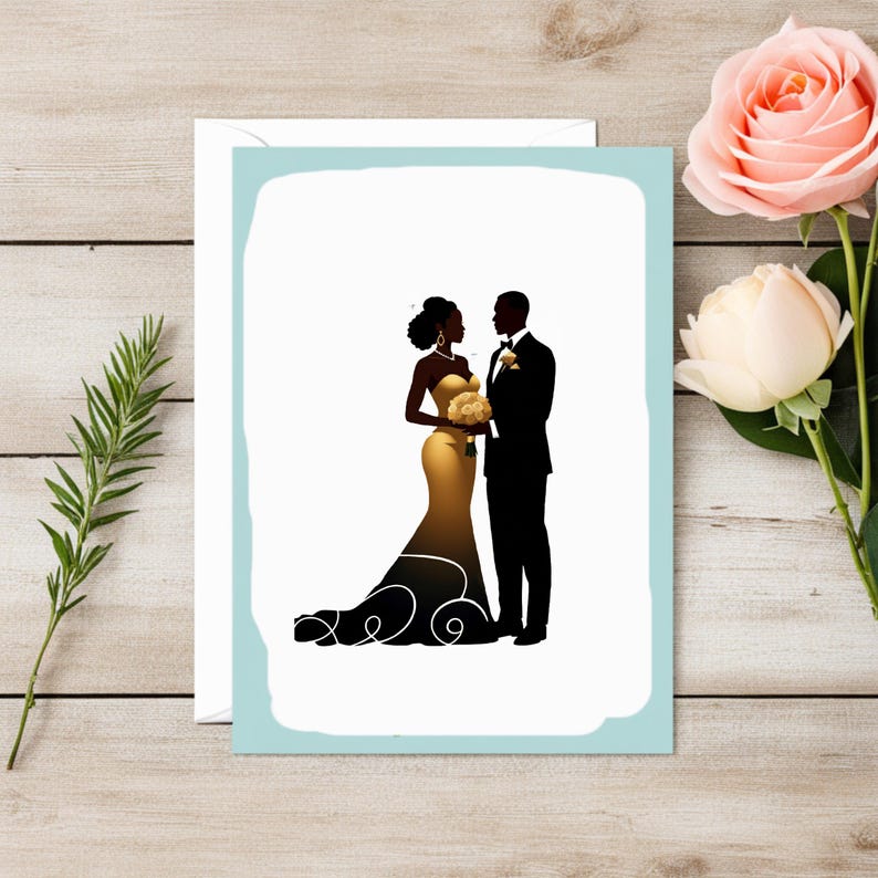 Black Wedding Couple Clipart PNG | African American Bride and Groom Png ...