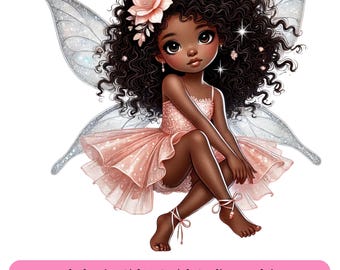 Black Little Girl Fairy PNG Clipart - African American Girl Birthday Party Png Clipart, Baby Sublimation DTF Designs