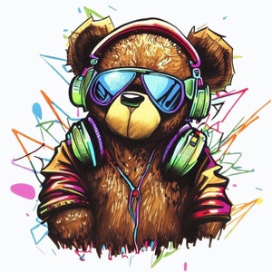 Hip Hop Teddy Bear Png Clip Art for Sublimation T Shirts, Streetwear Png Clipart