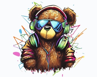 Hip Hop Teddy Bear Png Clip Art for Sublimation T Shirts, Streetwear Png Clipart