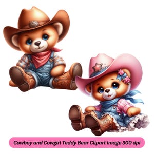 Cowboy Cowgirl Teddy Bear Gender Reveal PNG Clipart, Western Teddy Bear Boy Girl Baby Shower Png Clipart