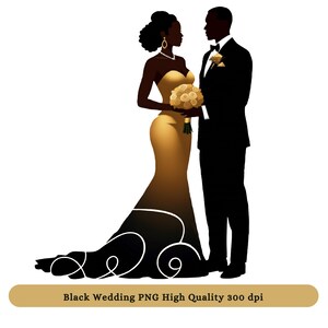 黒人の結婚式のカップルのクリップアート PNG SVG | アフリカ系アメリカ人の花嫁と花婿の PNG | 結婚式のイラスト | カップルのグラフィック | 黒人の愛