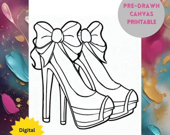 Heels Pre-Drawn Canvas, Sip and Paint Party Printable (Digital Download)