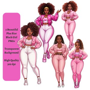 Curvy Black Girl-illustraties: png-afbeeldingsset (digitale download)